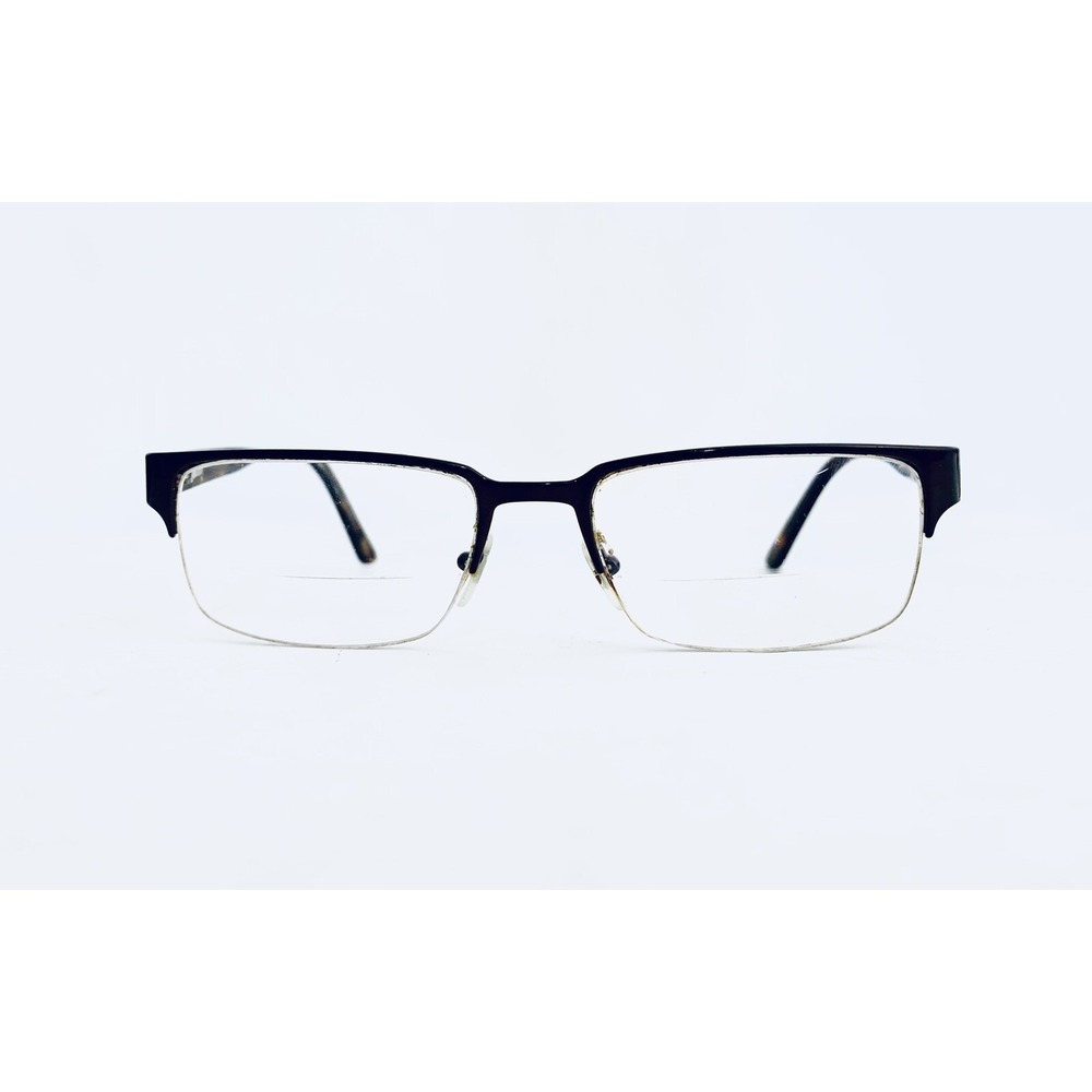 Versace Black Metal Rectangular Half Rim Glasses Tortoise Temple Italy 53 18 140